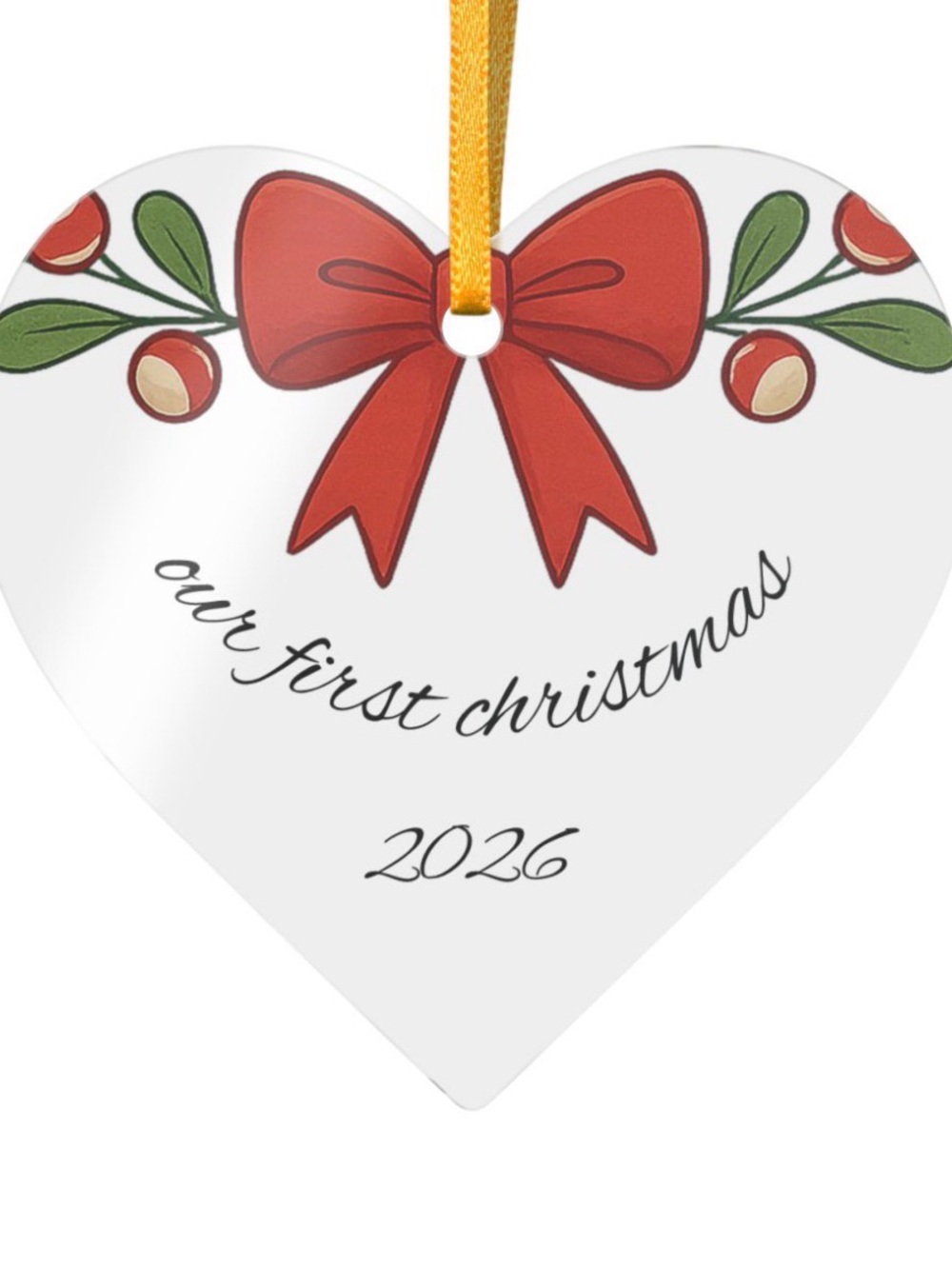 Our First Christmas 2026 Heart Ornament - Red Bow